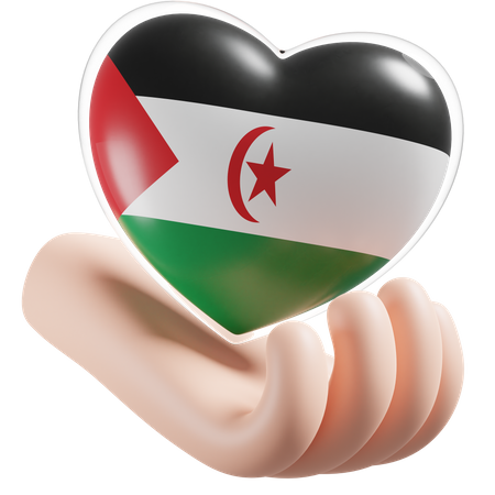 Bandeira de cuidados com as mãos e o coração da República Árabe Saharaui Democrática  3D Icon