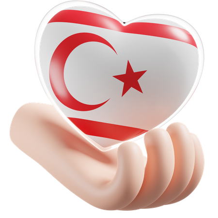 Bandeira de cuidados com as mãos e o coração da República Turca do Chipre do Norte  3D Icon