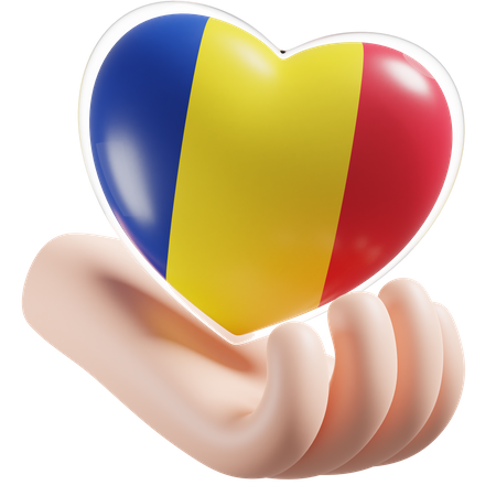 Bandeira de cuidados com as mãos e coração da Romênia  3D Icon