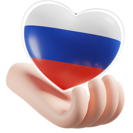 Bandeira de cuidados com as mãos e coração da Rússia  3D Icon