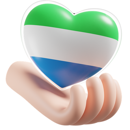 Bandeira de cuidados com as mãos e coração de Serra Leoa  3D Icon