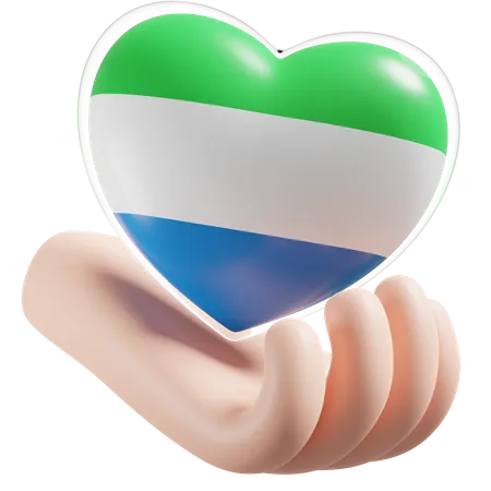 Bandeira de cuidados com as mãos e coração de Serra Leoa  3D Icon