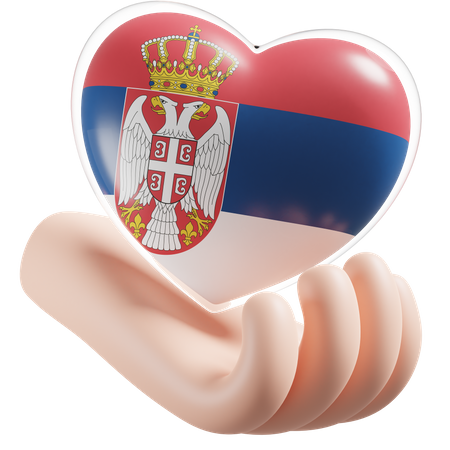 Bandeira de cuidados com as mãos e coração da Sérvia  3D Icon