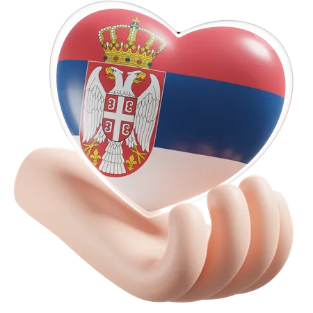 Bandeira de cuidados com as mãos e coração da Sérvia  3D Icon