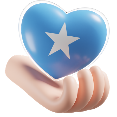Bandeira de cuidados com as mãos e coração da Somália  3D Icon
