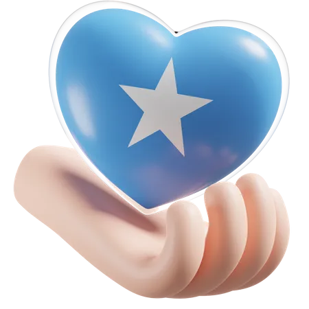 Bandeira de cuidados com as mãos e coração da Somália  3D Icon