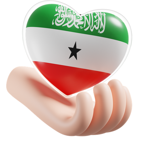 Bandeira de cuidados com as mãos e coração da Somalilândia  3D Icon