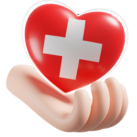 Bandeira de cuidados com as mãos e coração da Suíça  3D Icon