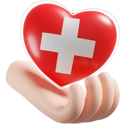 Bandeira de cuidados com as mãos e coração da Suíça  3D Icon