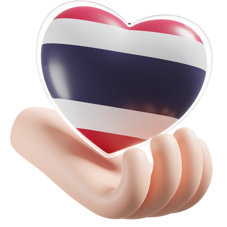 Bandeira de cuidados com as mãos e coração da Tailândia  3D Icon