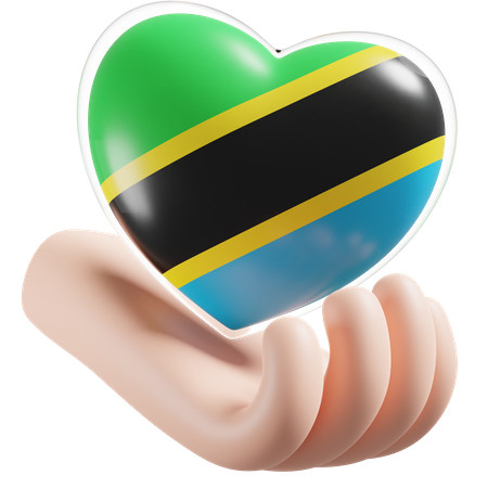 Bandeira de cuidados com as mãos e o coração da Tanzânia  3D Icon