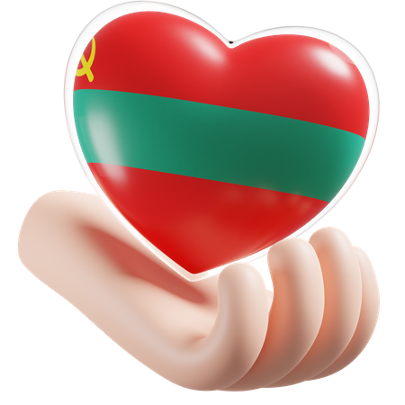 Bandeira de cuidados com as mãos e coração da Transnístria  3D Icon