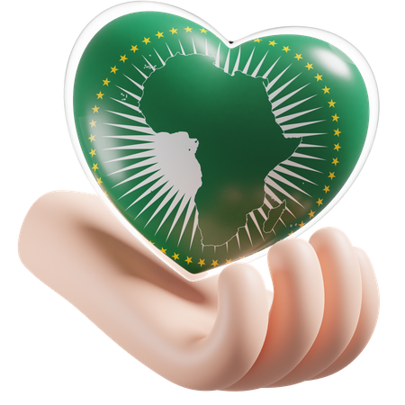 Coração, cuidados com as mãos, bandeira da união africana  3D Icon
