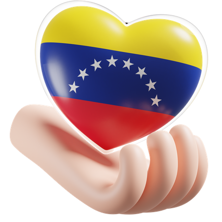 Bandeira de cuidados com as mãos e coração da Venezuela  3D Icon
