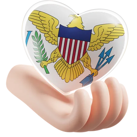 Bandeira de cuidados com as mãos e o coração das Ilhas Virgens dos Estados Unidos  3D Icon