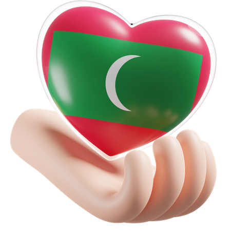 Bandeira das Maldivas para cuidados com as mãos e o coração  3D Icon