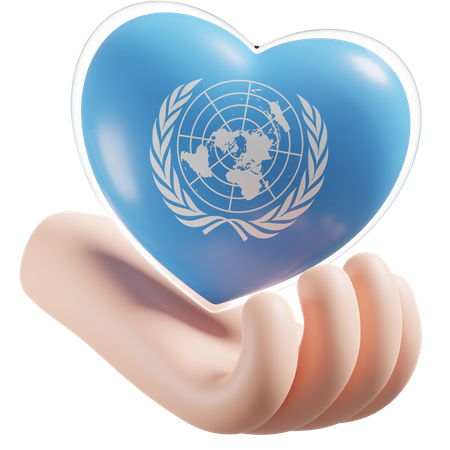 Bandeira das Nações Unidas para cuidados com as mãos e o coração  3D Icon