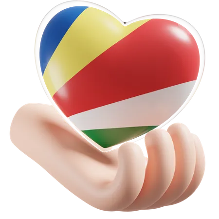 Bandeira de cuidados com as mãos e coração das Seychelles  3D Icon