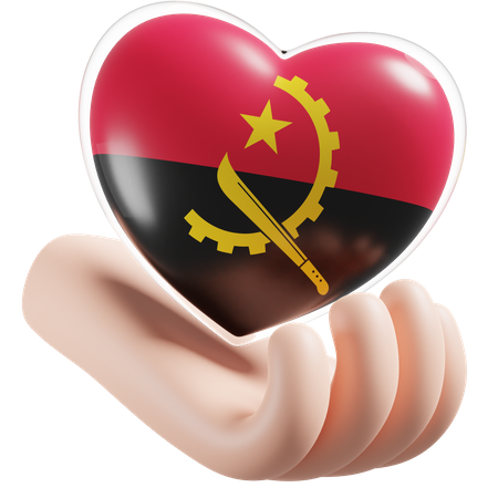 Coração, cuidados com as mãos, bandeira de angola  3D Icon