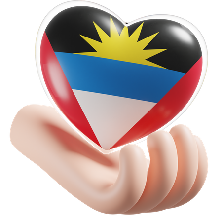 Bandeira de cuidados com as mãos e coração de Antígua e Barbuda  3D Icon