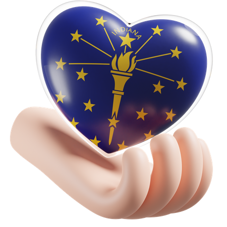 Bandeira de cuidados com as mãos e coração de Indiana  3D Icon