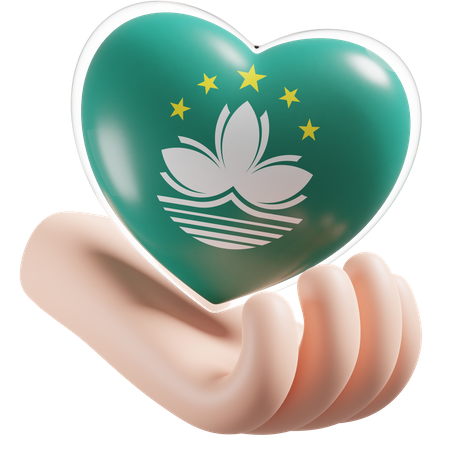 Bandeira de cuidados com as mãos e coração de Macau  3D Icon