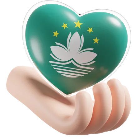 Bandeira de cuidados com as mãos e coração de Macau  3D Icon