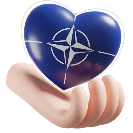 Bandeira da OTAN para cuidados com as mãos e o coração  3D Icon