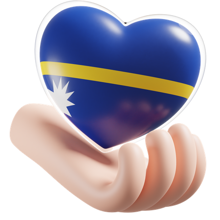 Bandeira de cuidados com as mãos e coração de Nauru  3D Icon
