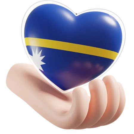 Bandeira de cuidados com as mãos e coração de Nauru  3D Icon