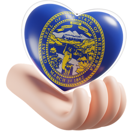 Bandeira de cuidados com as mãos e coração de Nebraska  3D Icon