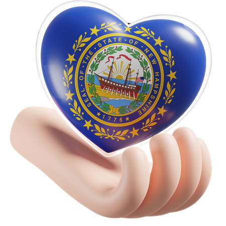 Bandeira de cuidados com as mãos e coração de New Hampshire  3D Icon