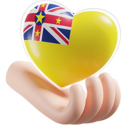 Bandeira de cuidados com as mãos e coração de Niue  3D Icon
