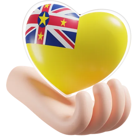 Bandeira de cuidados com as mãos e coração de Niue  3D Icon