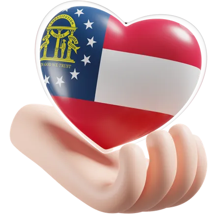 Bandeira de cuidados com as mãos e o coração dos EUA, Geórgia  3D Icon