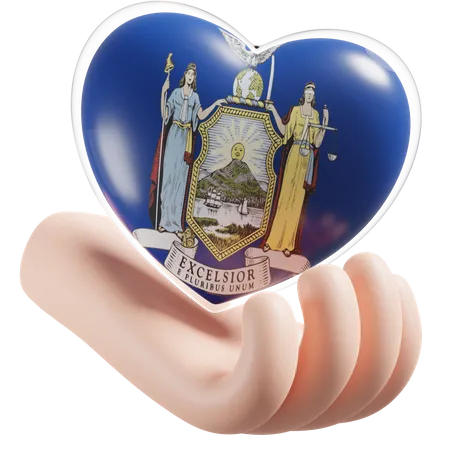 Bandeira de cuidados com as mãos e coração de Nova York  3D Icon