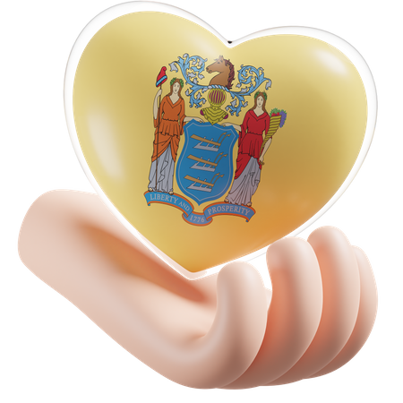 Bandeira de cuidados com as mãos e coração de Nova Jersey  3D Icon