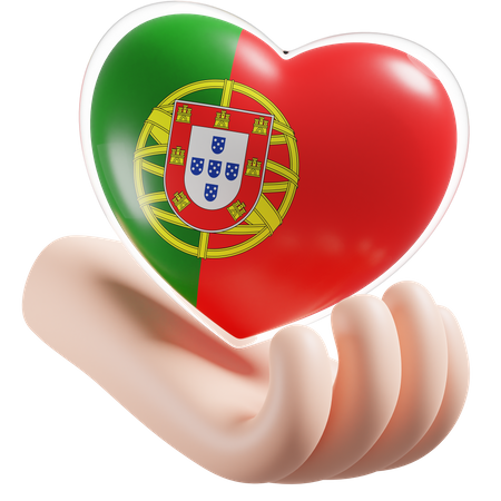 Bandeira de cuidados com as mãos e coração de Portugal  3D Icon