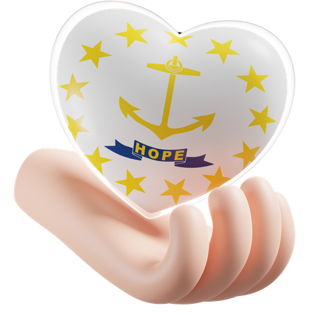 Bandeira de cuidados com as mãos e o coração de Rhode Island  3D Icon