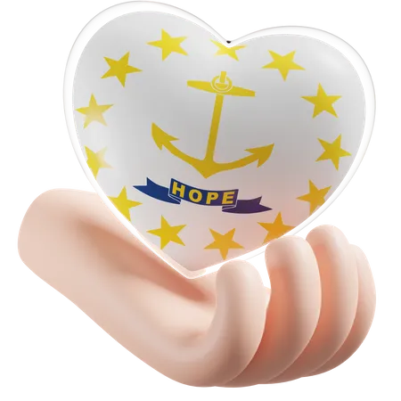 Bandeira de cuidados com as mãos e o coração de Rhode Island  3D Icon