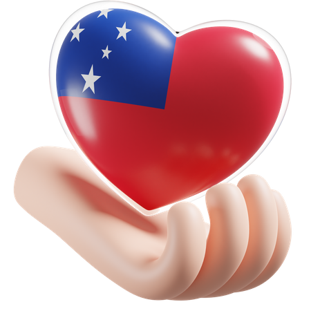 Bandeira de cuidados com as mãos e coração de Samoa  3D Icon