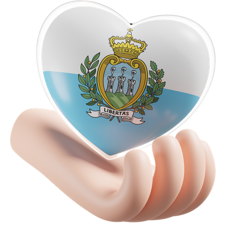 Bandeira de cuidados com as mãos e coração de San Marino  3D Icon