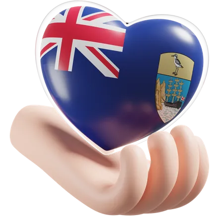 Bandeira de cuidados com as mãos e coração de Santa Helena  3D Icon