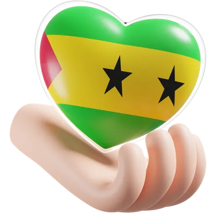Bandeira de cuidados com as mãos e coração de São Tomé e Príncipe  3D Icon