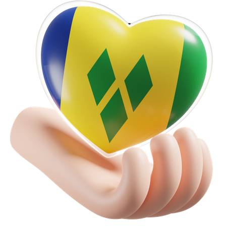 Bandeira de cuidados com as mãos e coração de São Vicente e Granadinas  3D Icon