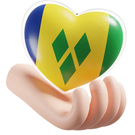 Bandeira de cuidados com as mãos e coração de São Vicente e Granadinas  3D Icon
