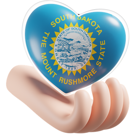 Bandeira de cuidados com as mãos e o coração da Dakota do Sul  3D Icon
