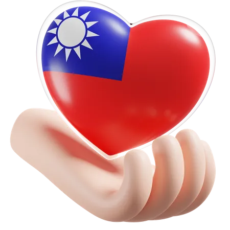 Bandeira de cuidados com as mãos e o coração de Taiwan, República da China  3D Icon