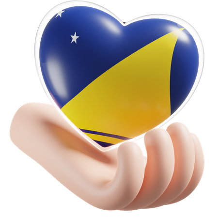 Bandeira de cuidados com as mãos e coração de Tokelau  3D Icon