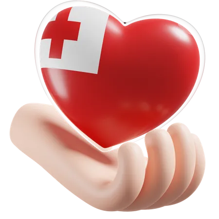 Bandeira de cuidados com as mãos e coração de Tonga  3D Icon